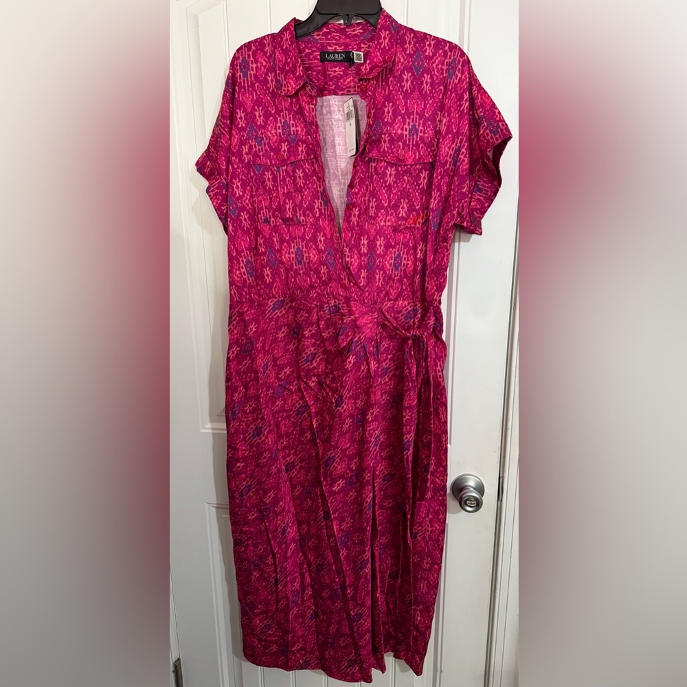 Lauren Ralph Lauren Geo-Print Shantung Tie-Waist Dress 16